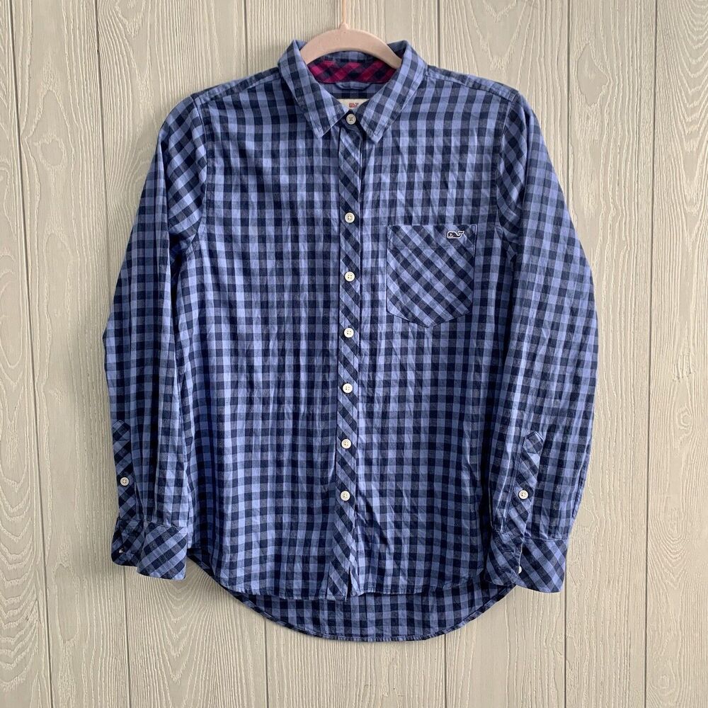 Vineyard Vines With Cashmere Blue Gingham Long Sleeve Button Down Shirt Size 4